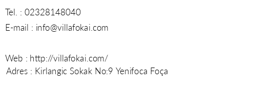 Villa Fokai Hotel telefon numaralar, faks, e-mail, posta adresi ve iletiim bilgileri